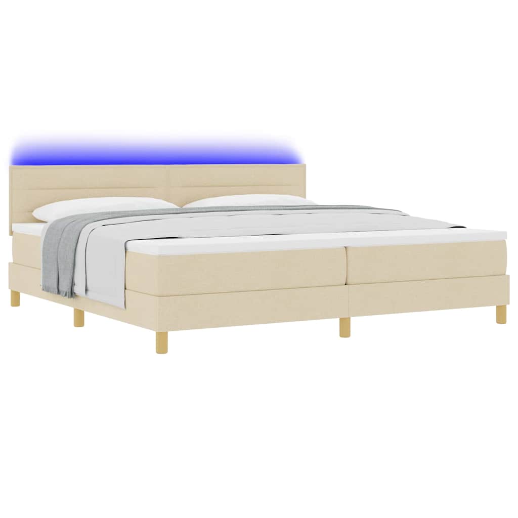 vidaXL Łóżko z sprężyną LED z paskami LED Kremowy 200 x 200 cm tkanina