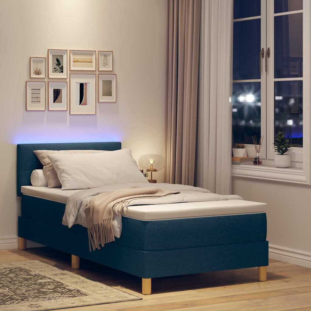 vidaXL Łóżko z sprężyną LED z poduszką Niebieski 80 x 200 cm tkanina