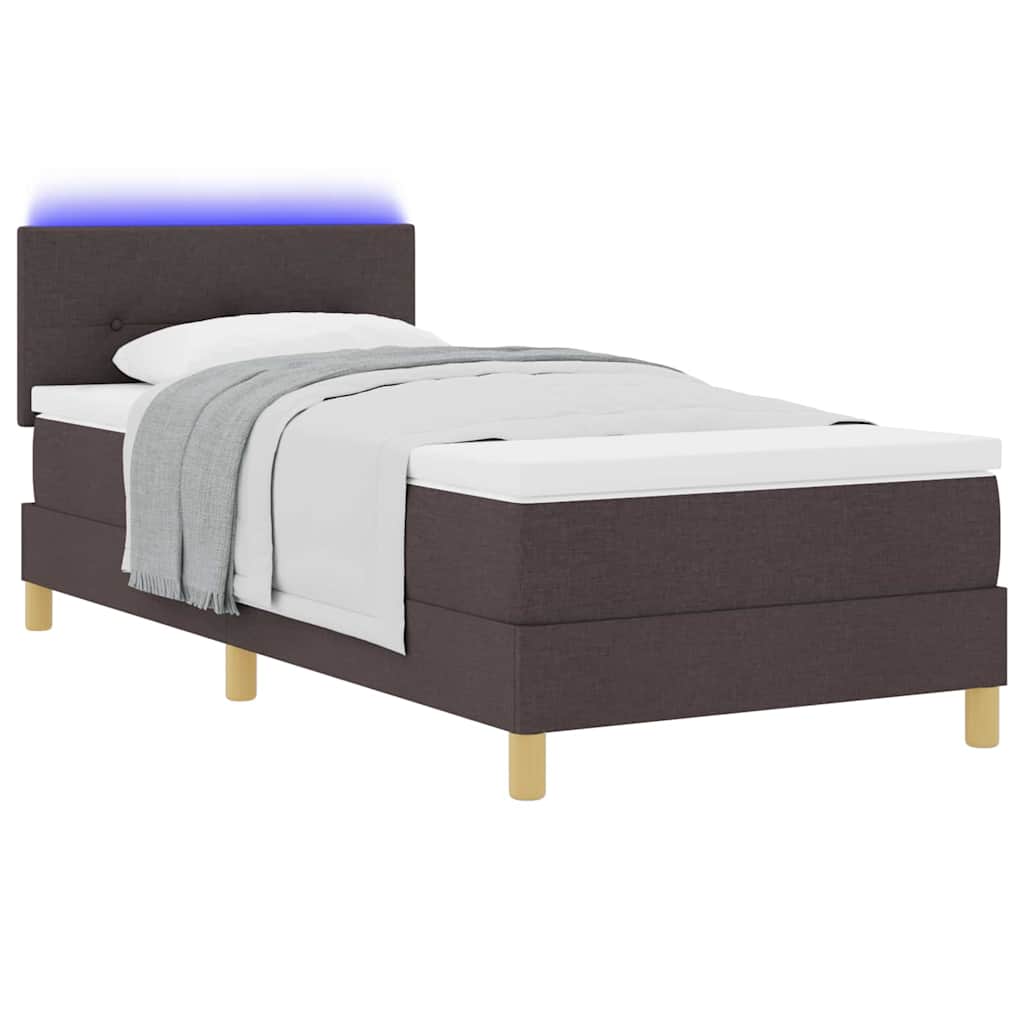vidaXL Łóżko z sprężyną LED z poduszką Ciemny brąz 90 x 200 cm tkanina