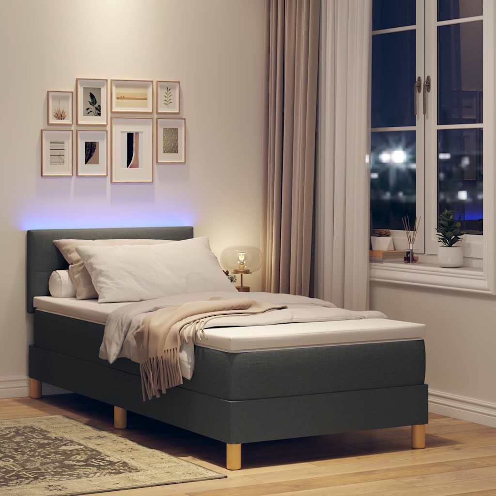 vidaXL Łóżko z sprężyną LED Ciemnoszary 100 x 200 cm tkanina