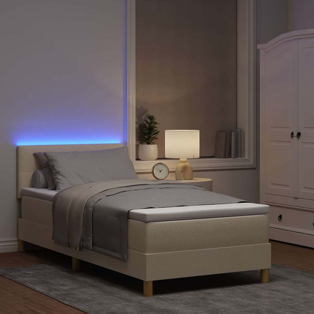 vidaXL Łóżko z sprężyną LED z paskami LED Kremowy 100 x 200 cm tkanina