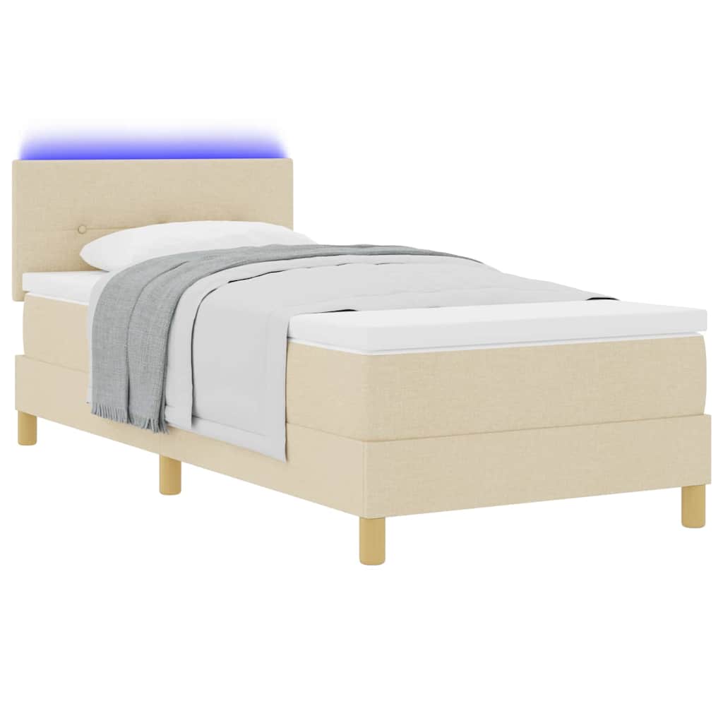 vidaXL Łóżko z sprężyną LED z paskami LED Kremowy 100 x 200 cm tkanina