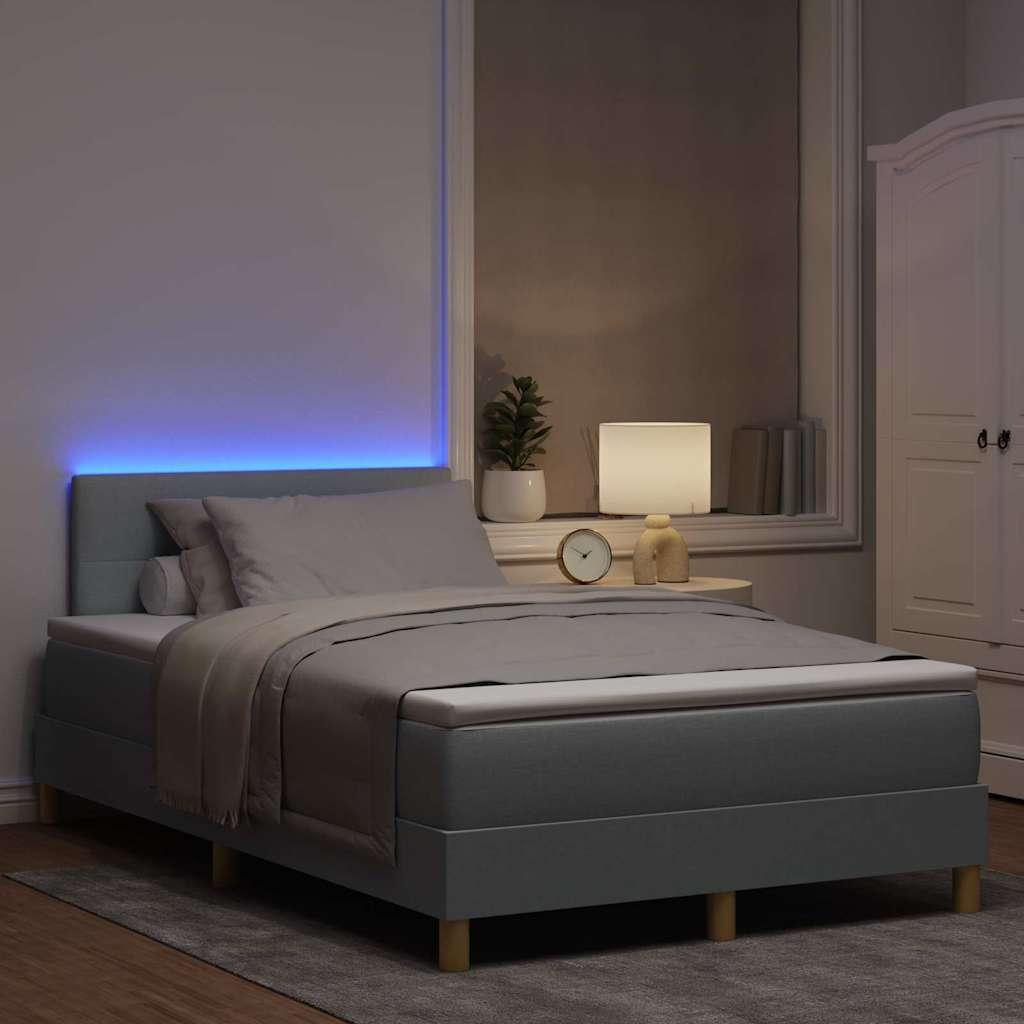 vidaXL Łóżko z sprężyną LED Jasnoszary 120 x 190 cm tkanina