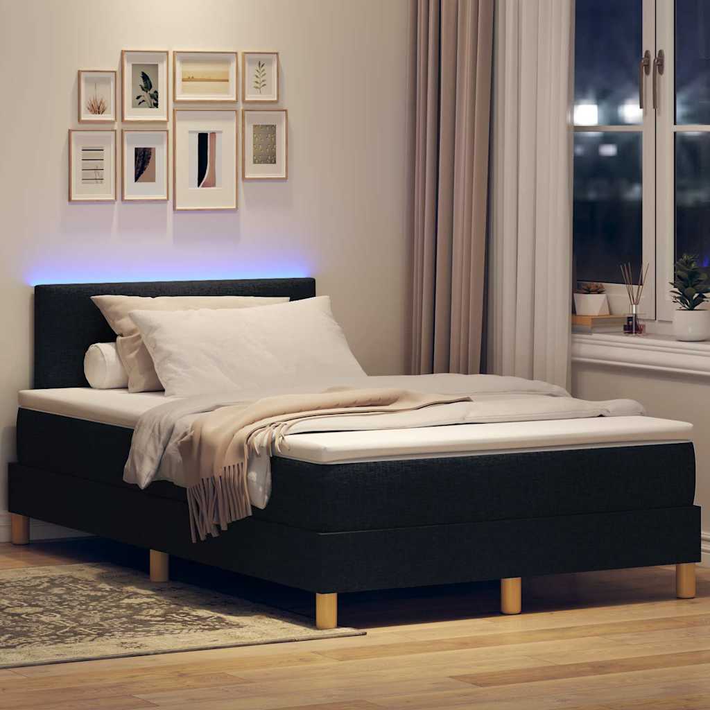 vidaXL Łóżko z sprężyną LED z paskami LED Czarny 120 x 190 cm tkanina