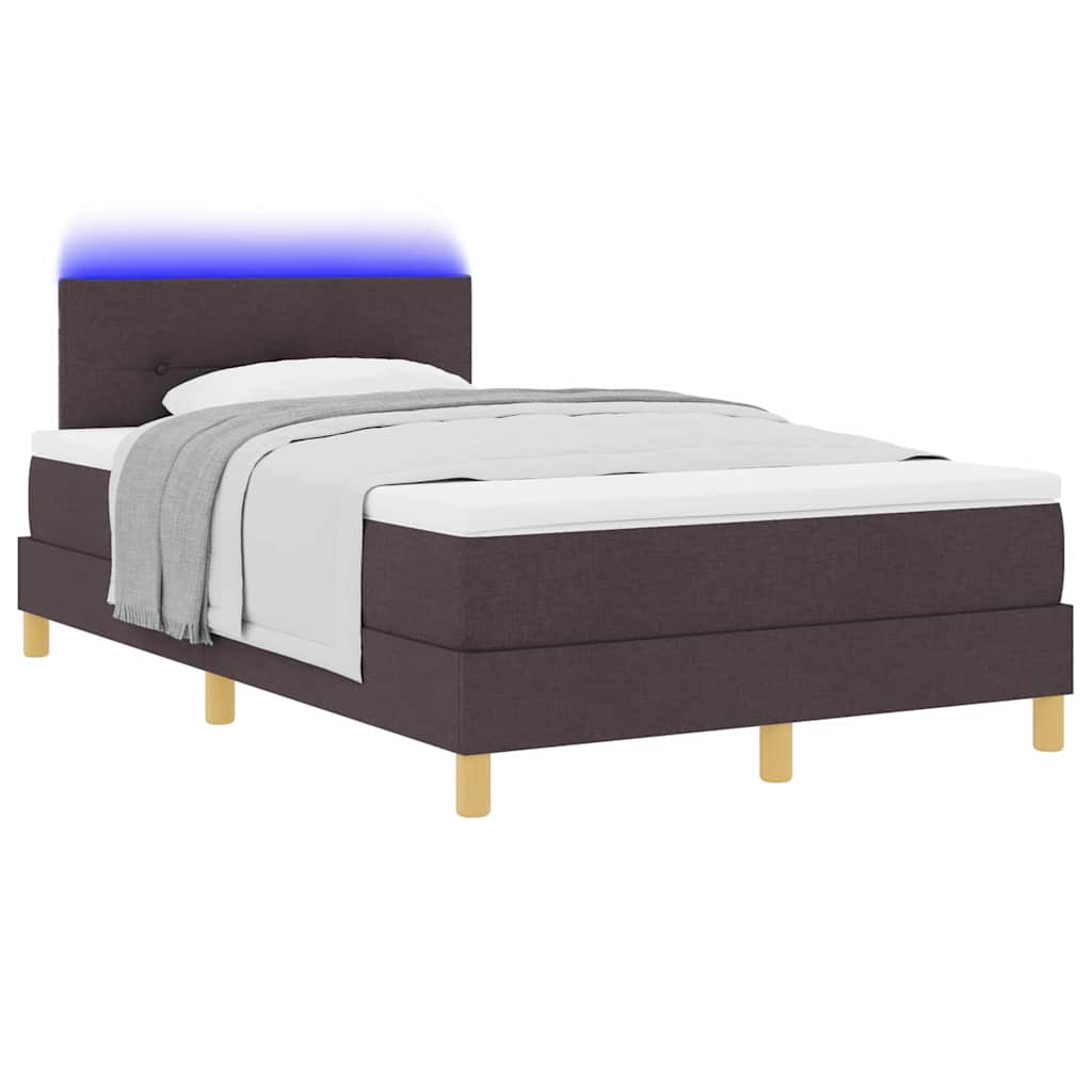 vidaXL Łóżko z sprężyną LED Ciemny brąz 120 x 190 cm tkanina