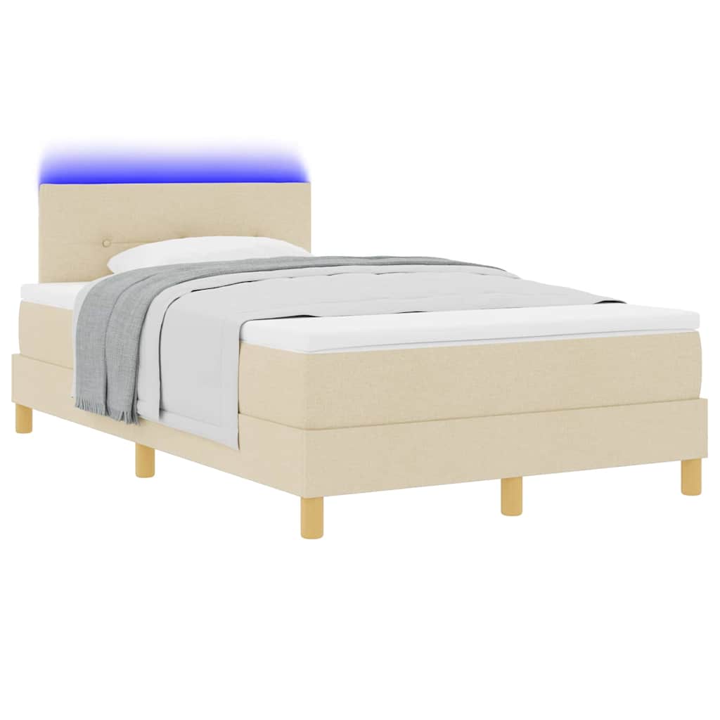 vidaXL Łóżko z sprężyną LED z paskami LED Kremowy 120 x 190 cm tkanina