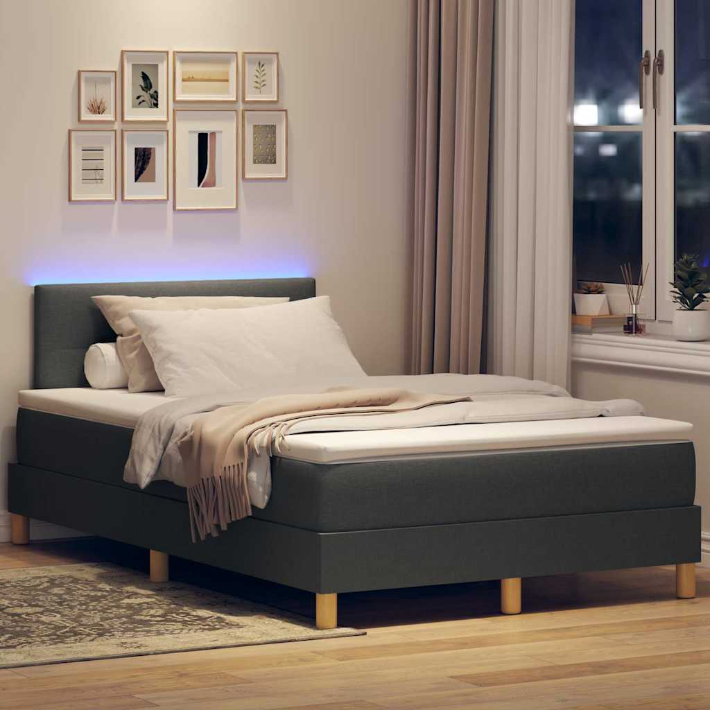 vidaXL Łóżko z sprężyną LED Ciemnoszary 120 x 200 cm tkanina