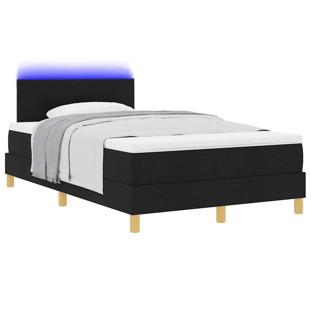 vidaXL Łóżko z sprężyną LED z paskami LED Czarny 120 x 200 cm tkanina