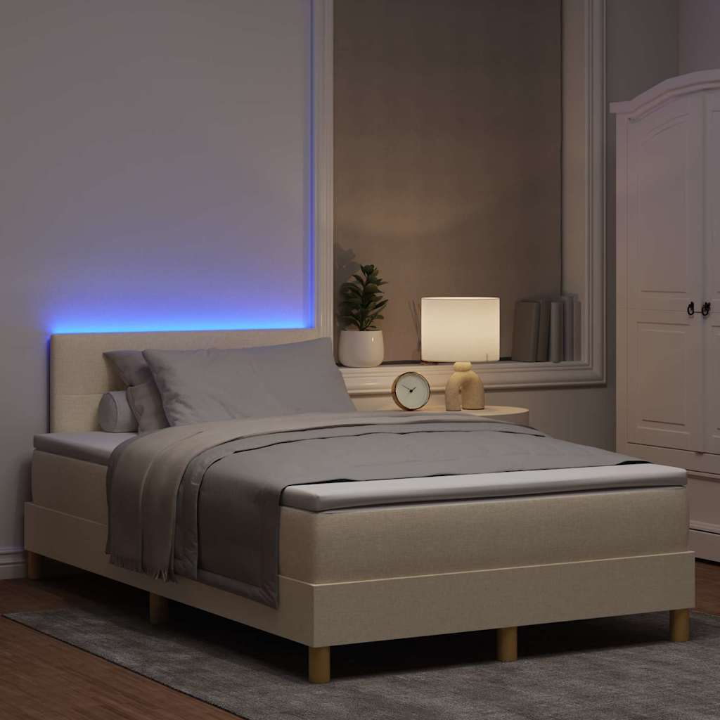 vidaXL Łóżko z sprężyną LED z paskami LED Kremowy 120 x 200 cm tkanina