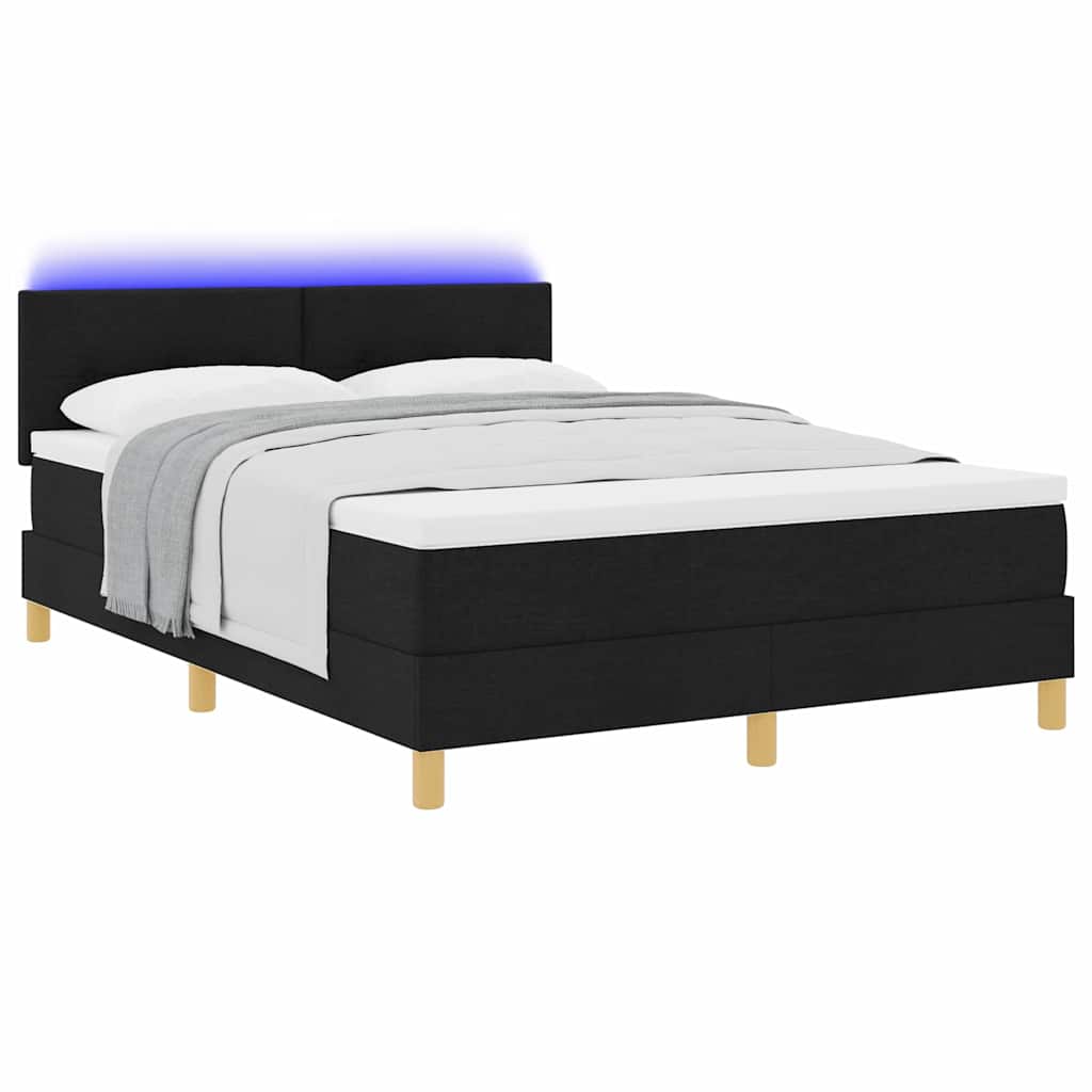 vidaXL Łóżko z sprężyną LED z paskami LED Czarny 140 x 190 cm tkanina