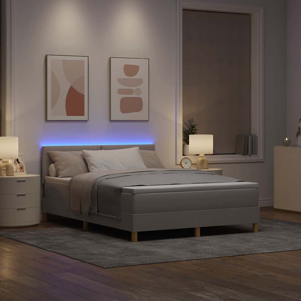 vidaXL Łóżko z sprężyną LED Ciemnoszary 140 x 200 cm tkanina