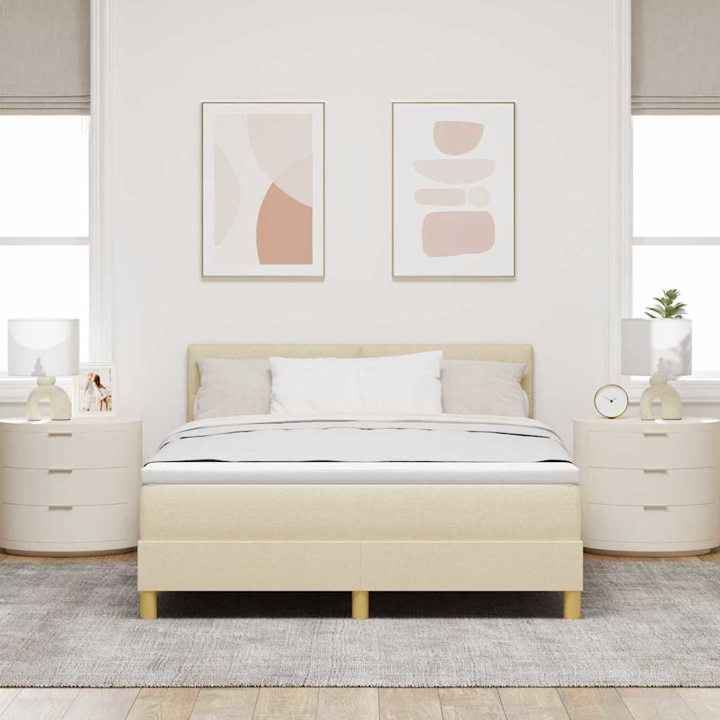 vidaXL Łóżko z sprężyną LED z paskami LED Kremowy 160 x 200 cm tkanina
