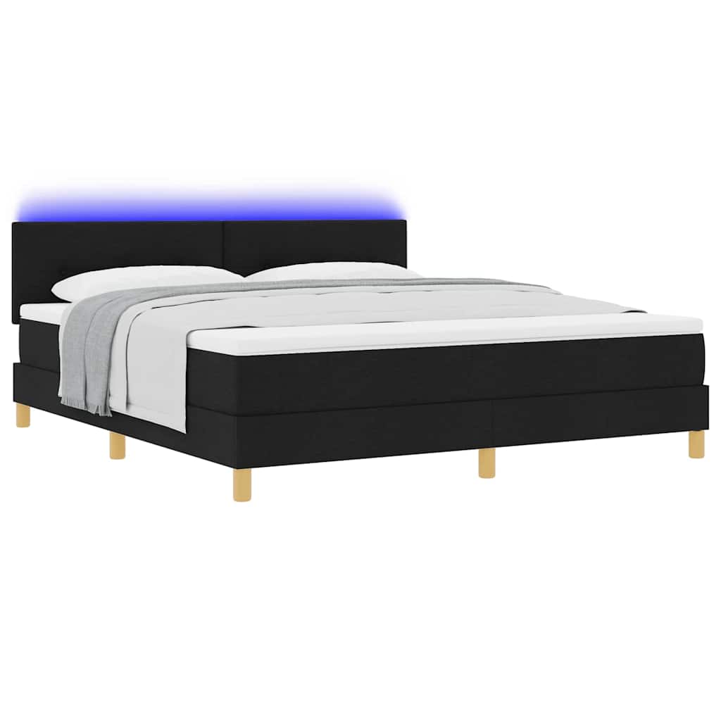 vidaXL Łóżko z sprężyną LED z paskami LED Czarny 180 x 200 cm tkanina