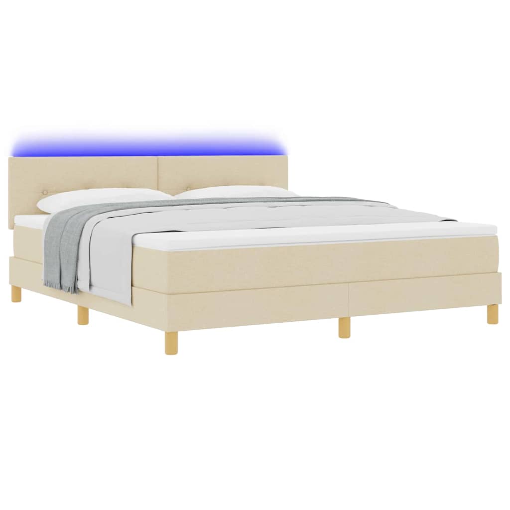 vidaXL Łóżko z sprężyną LED z paskami LED Kremowy 180 x 200 cm tkanina