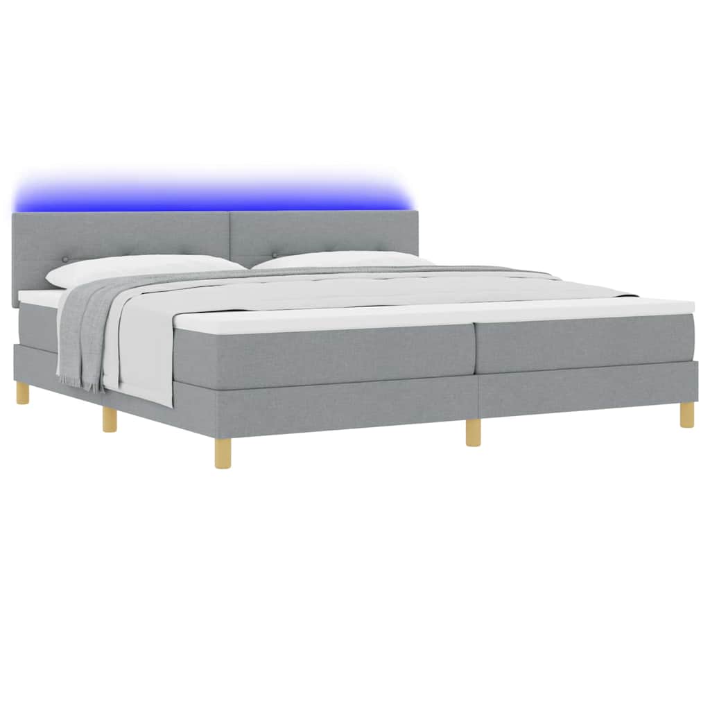 vidaXL Łóżko z sprężyną LED Jasnoszary 200 x 200 cm tkanina
