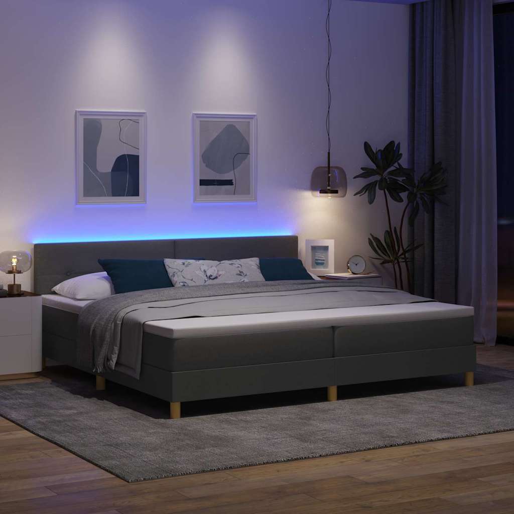 vidaXL Łóżko z sprężyną LED Ciemnoszary 200 x 200 cm tkanina
