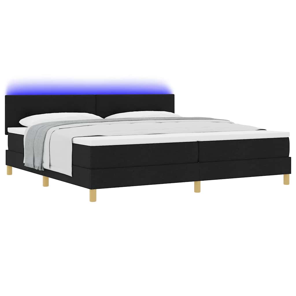 vidaXL Łóżko z sprężyną LED z paskami LED Czarny 200 x 200 cm tkanina