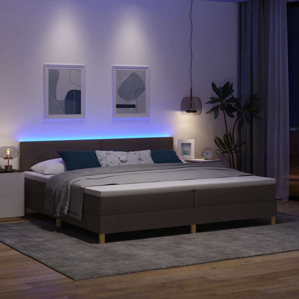 vidaXL Łóżko z sprężyną LED Ciemny brąz 200 x 200 cm tkanina