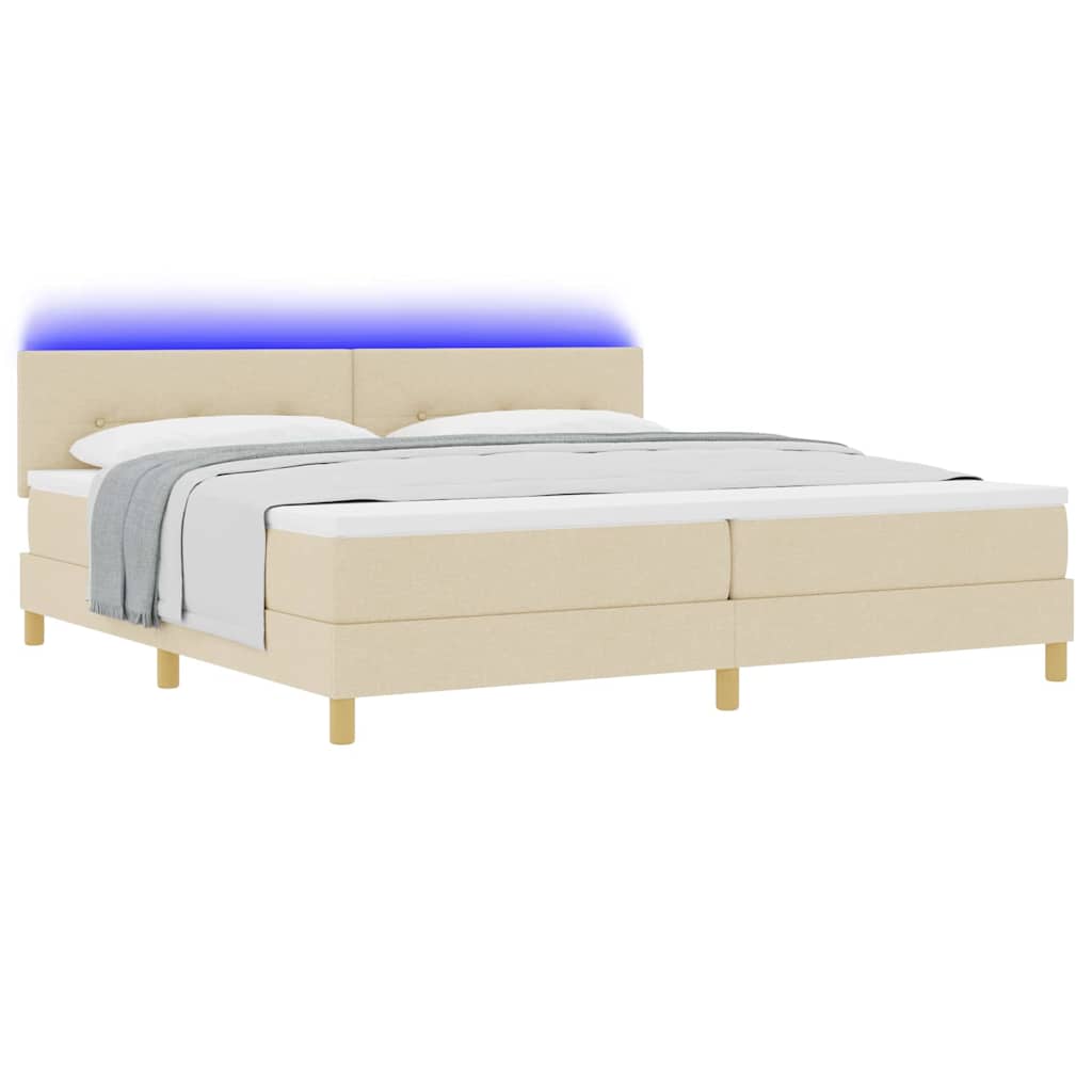 vidaXL Łóżko z sprężyną LED z poduszką Kremowy 200 x 200 cm tkanina