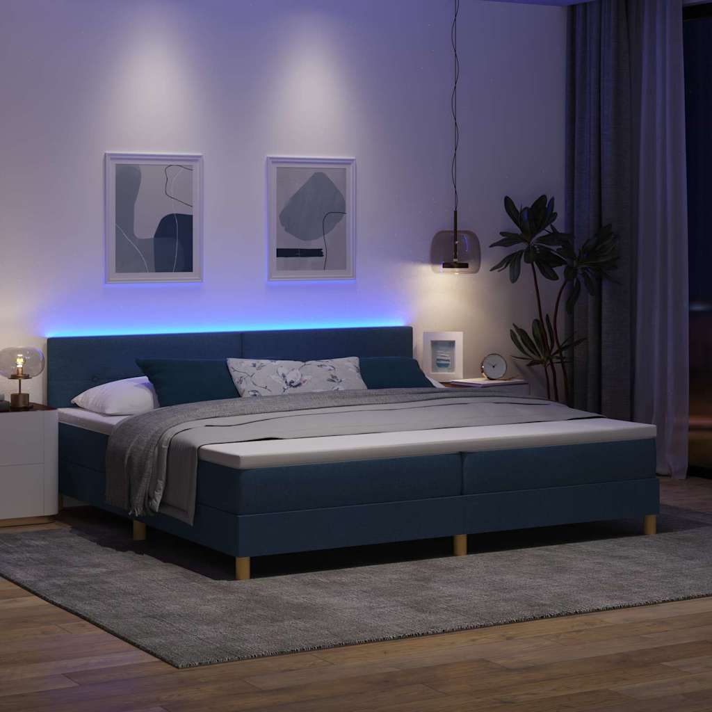vidaXL Łóżko z sprężyną LED Niebieski 200 x 200 cm tkanina