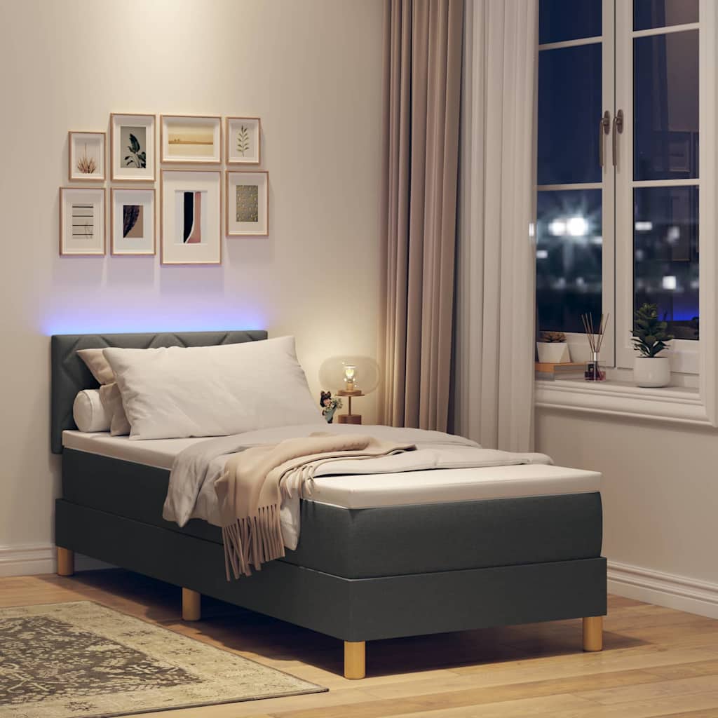 vidaXL Łóżko z sprężyną LED z poduszką Ciemnoszary 80 x 200 cm tkanina