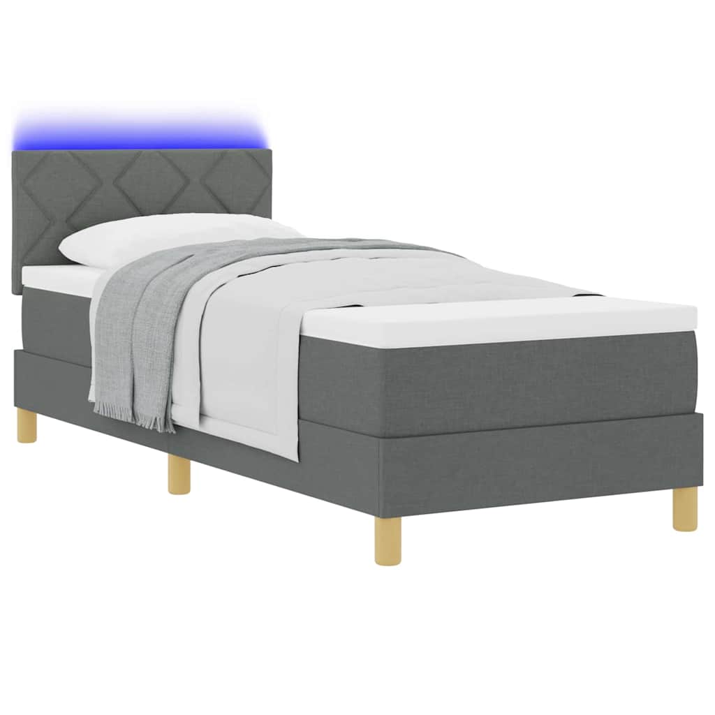 vidaXL Łóżko z sprężyną LED z poduszką Ciemnoszary 80 x 200 cm tkanina