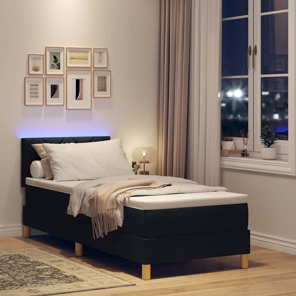 vidaXL Łóżko z sprężyną LED z poduszką Czarny 80 x 200 cm tkanina