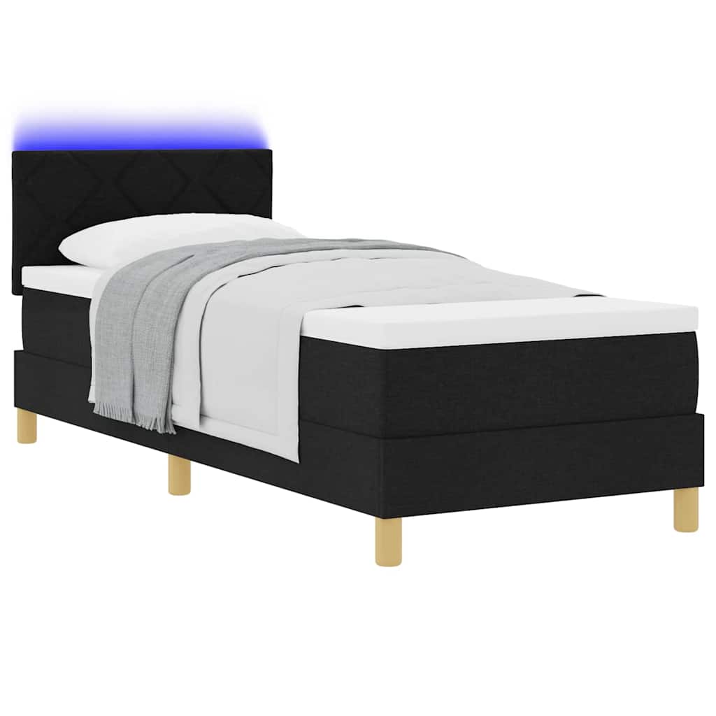 vidaXL Łóżko z sprężyną LED z poduszką Czarny 80 x 200 cm tkanina