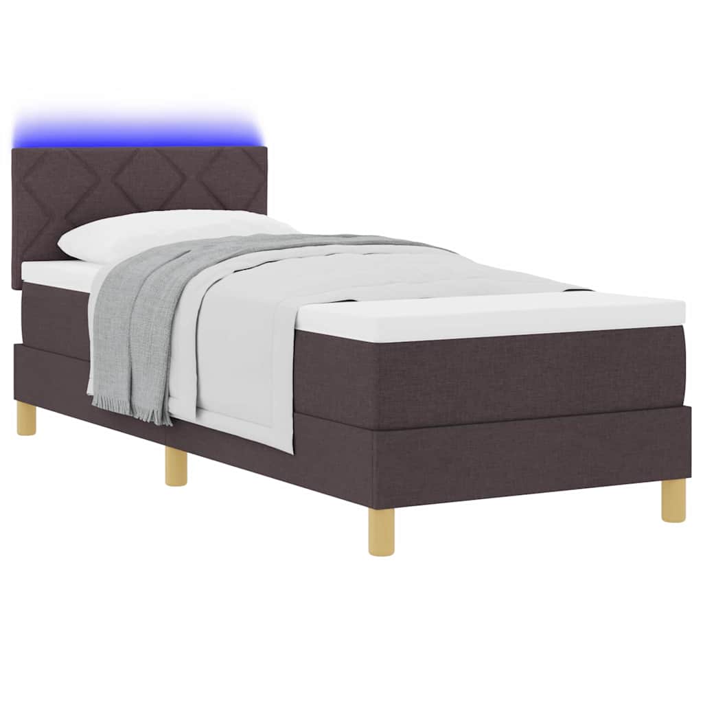vidaXL Łóżko z sprężyną LED Ciemny brąz 80 x 200 cm tkanina