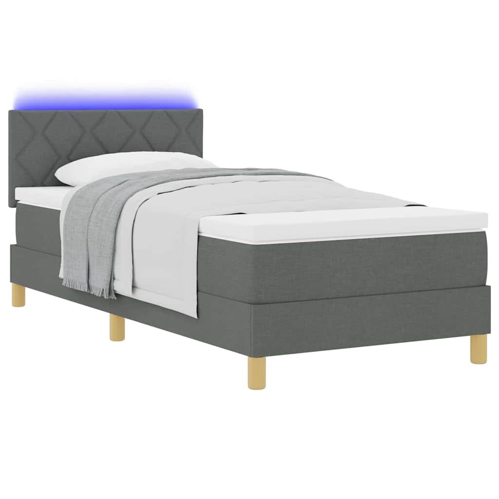 vidaXL Łóżko z sprężyną LED Ciemnoszary 90 x 190 cm tkanina