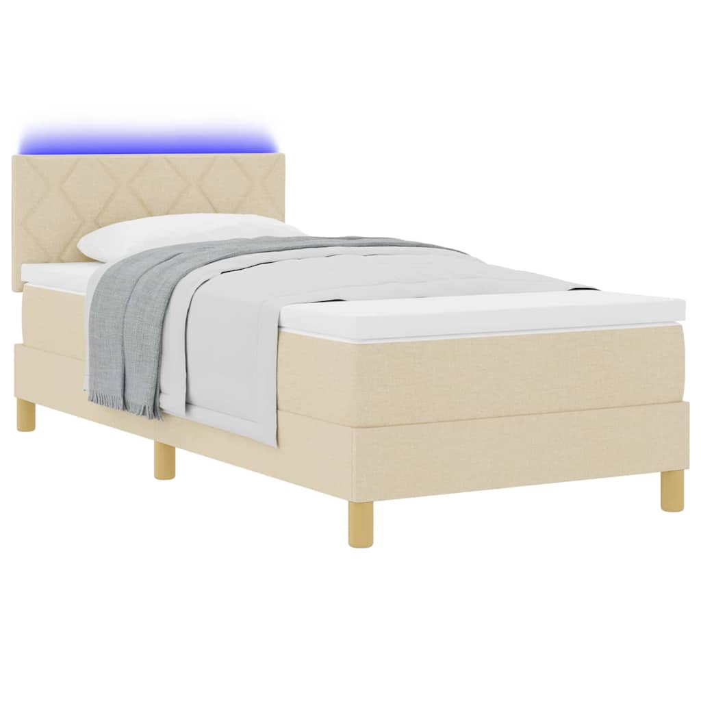 vidaXL Łóżko z sprężyną LED z paskami LED Kremowy 90 x 190 cm tkanina