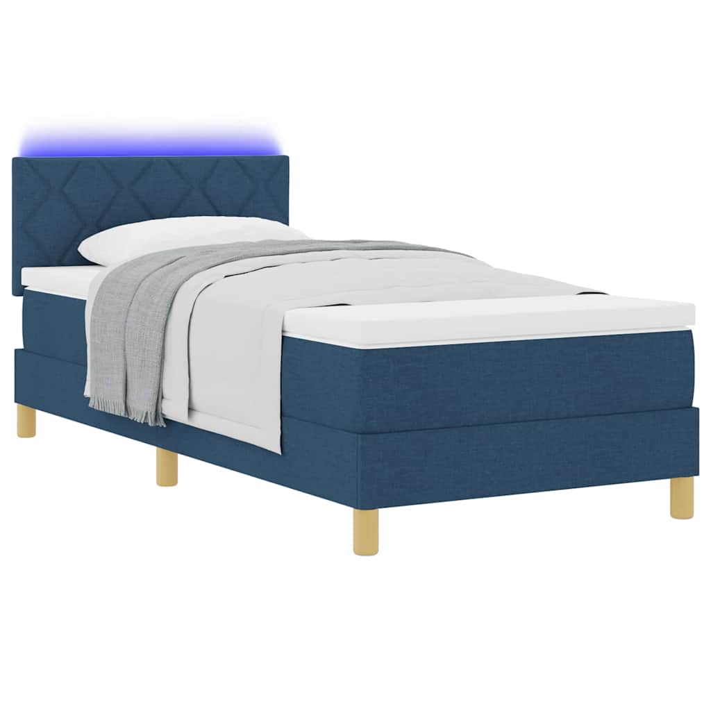 vidaXL Łóżko z sprężyną LED z poduszką Niebieski 90 x 190 cm tkanina