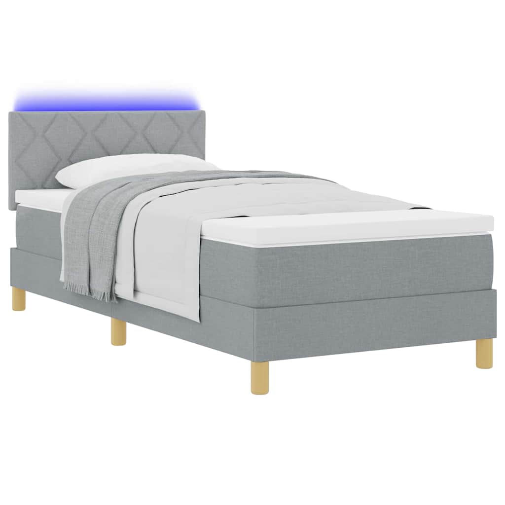 vidaXL Łóżko z sprężyną LED Jasnoszary 100 x 200 cm tkanina