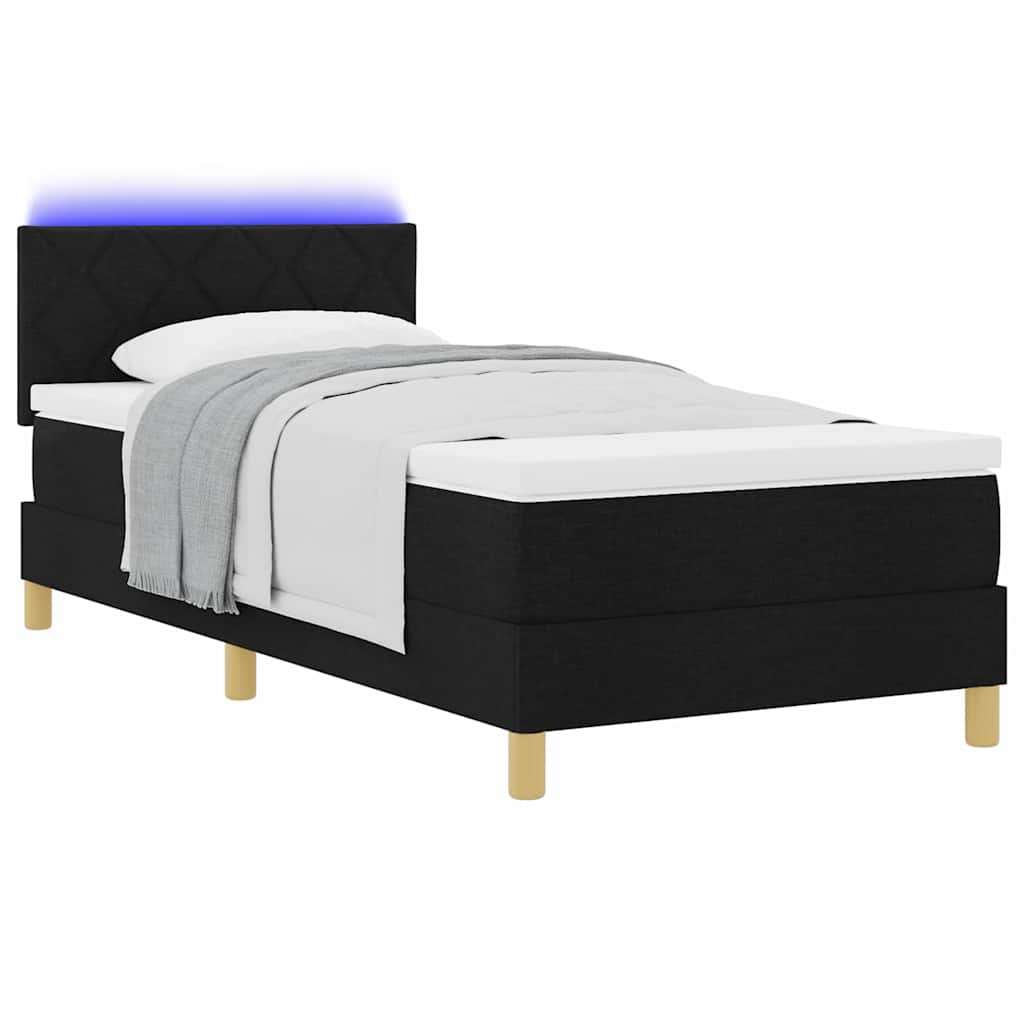 vidaXL Łóżko z sprężyną LED z paskami LED Czarny 100 x 200 cm tkanina