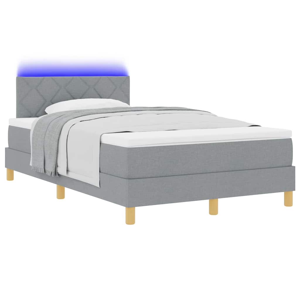 vidaXL Łóżko z sprężyną LED Jasnoszary 120 x 190 cm tkanina