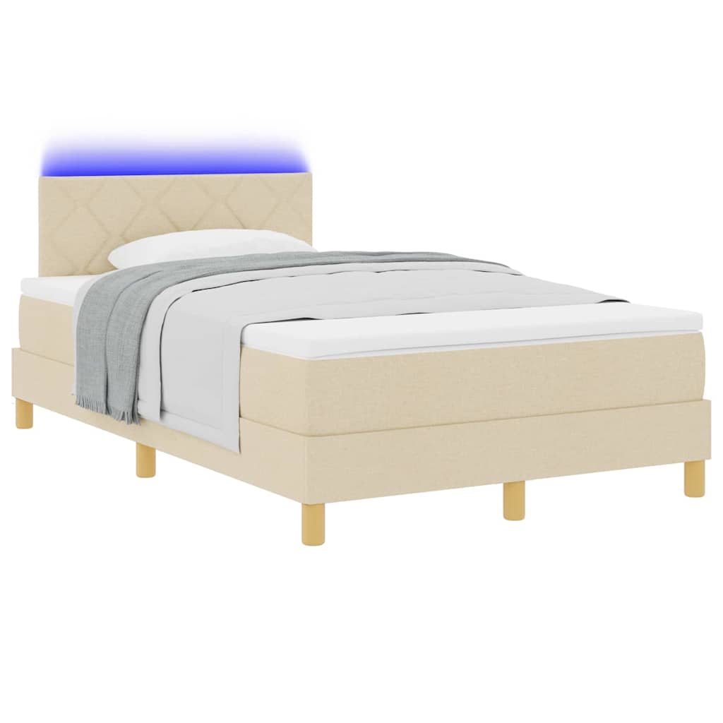 vidaXL Łóżko z sprężyną LED z poduszką Kremowy 120 x 190 cm tkanina
