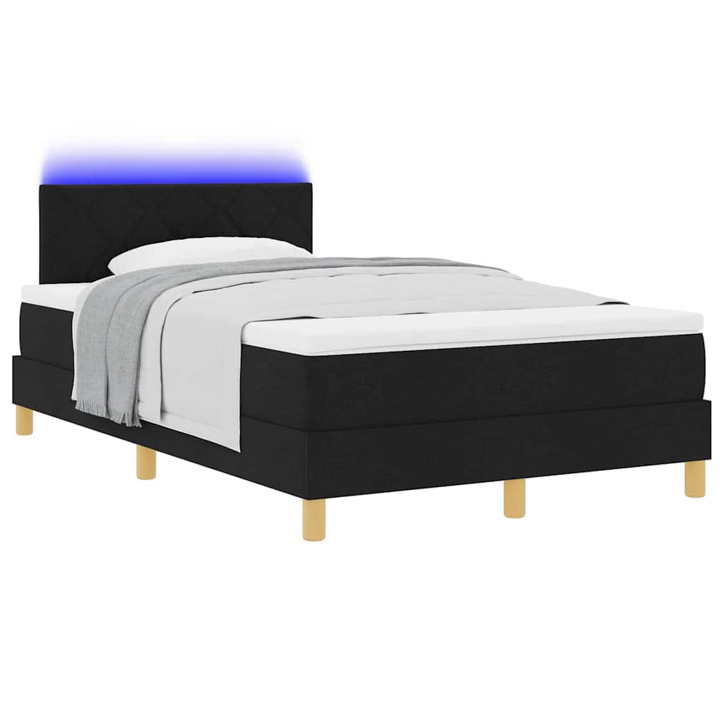 vidaXL Łóżko z sprężyną LED z paskami LED Czarny 120 x 200 cm tkanina