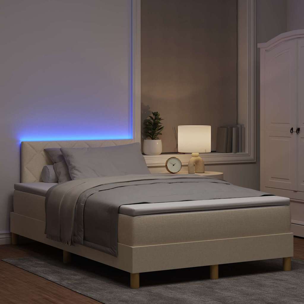 vidaXL Łóżko z sprężyną LED z paskami LED Kremowy 120 x 200 cm tkanina