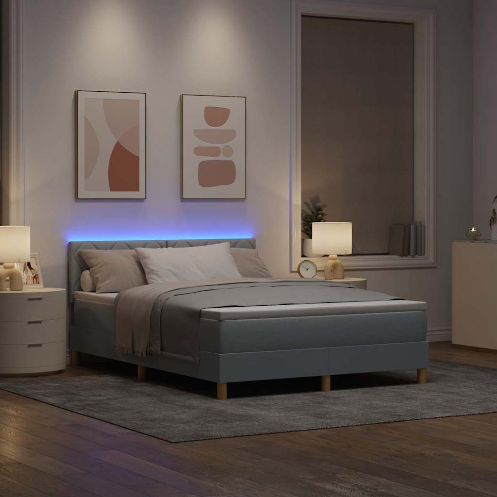 vidaXL Łóżko z sprężyną LED Jasnoszary 140 x 190 cm tkanina