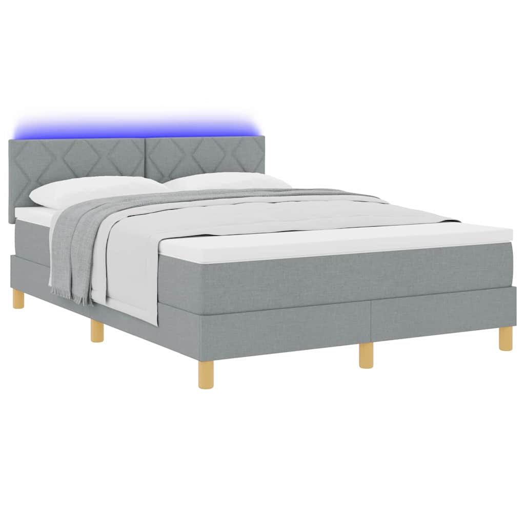 vidaXL Łóżko z sprężyną LED Jasnoszary 140 x 190 cm tkanina