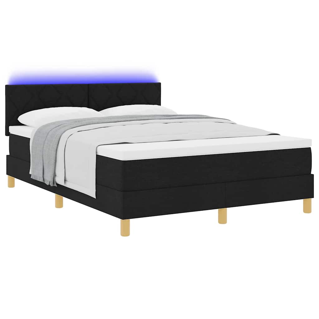 vidaXL Łóżko z sprężyną LED z paskami LED Czarny 140 x 190 cm tkanina