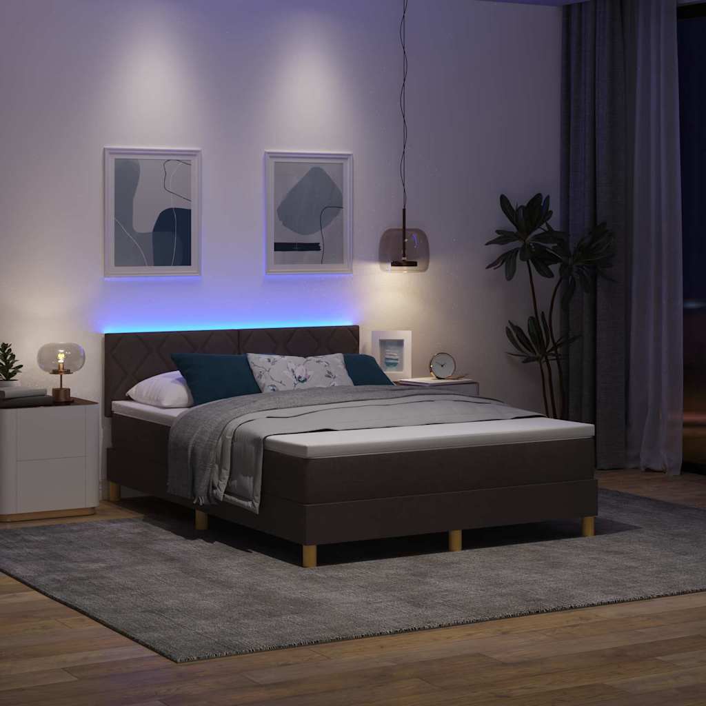 vidaXL Łóżko z sprężyną LED Ciemny brąz 140 x 190 cm tkanina