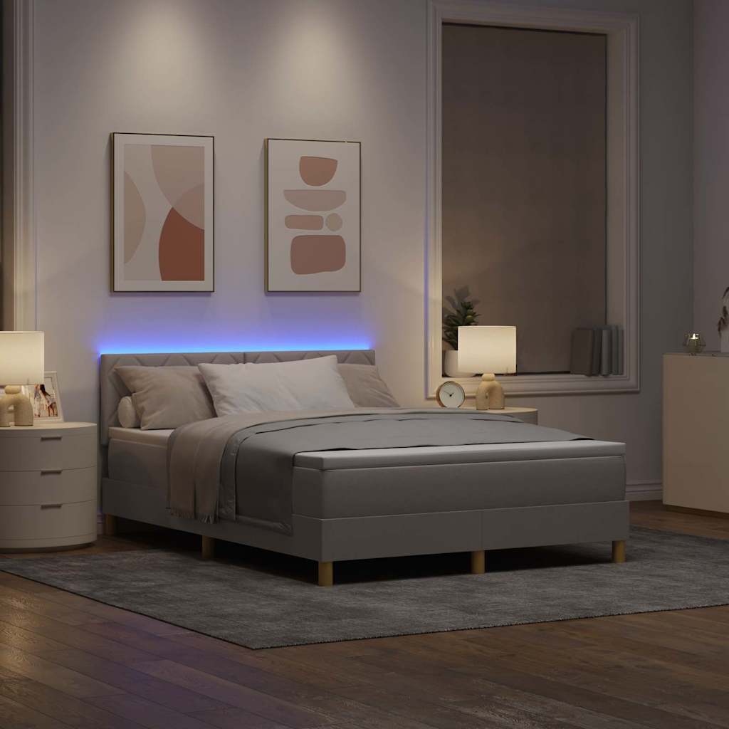 vidaXL Łóżko z sprężyną LED Ciemnoszary 140 x 200 cm tkanina