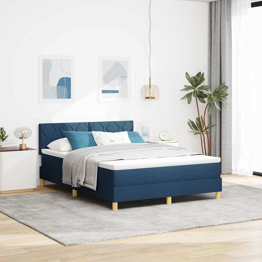 vidaXL Łóżko z sprężyną LED Niebieski 140 x 200 cm tkanina