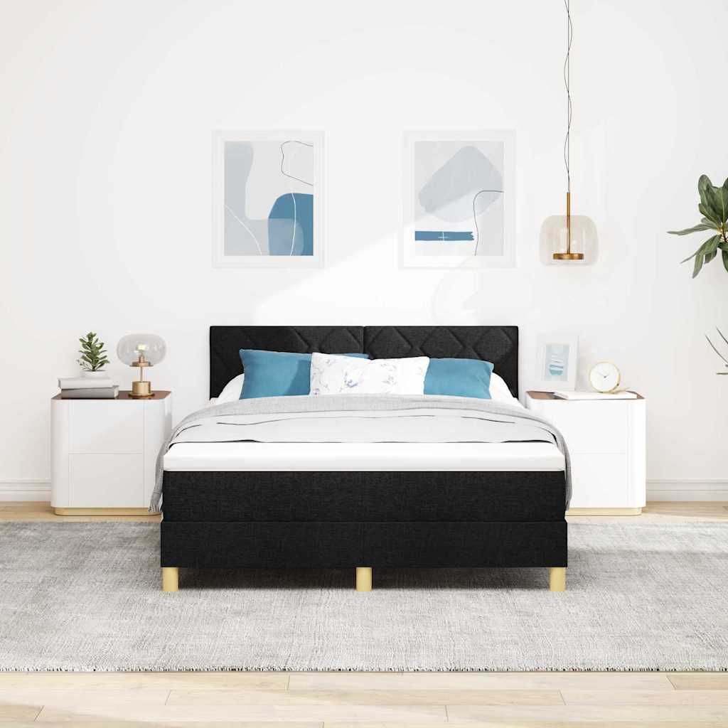 vidaXL Łóżko z sprężyną LED z paskami LED Czarny 160 x 200 cm tkanina