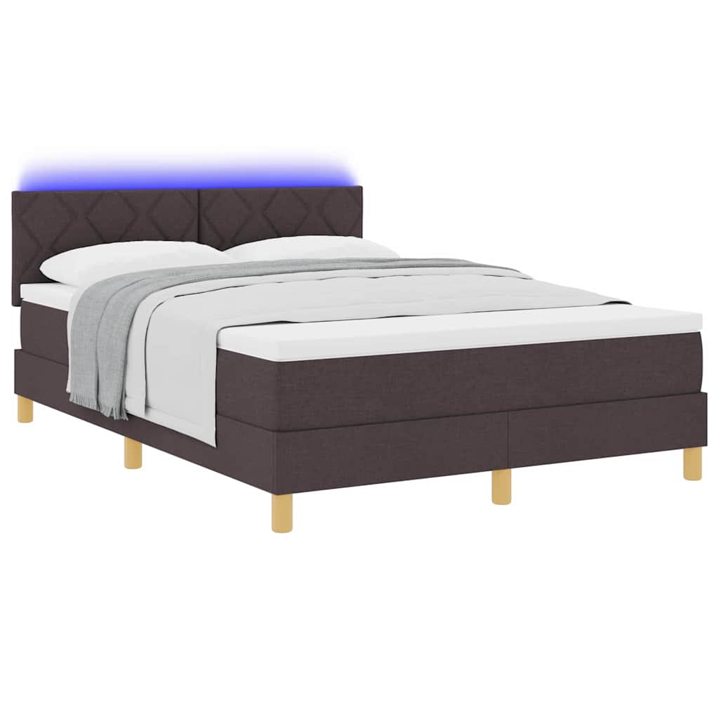 vidaXL Łóżko z sprężyną LED Ciemny brąz 160 x 200 cm tkanina