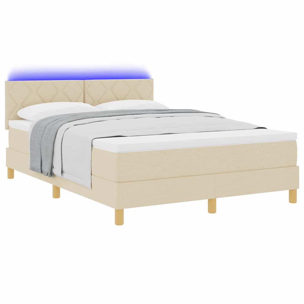 vidaXL Łóżko z sprężyną LED z paskami LED Kremowy 160 x 200 cm tkanina