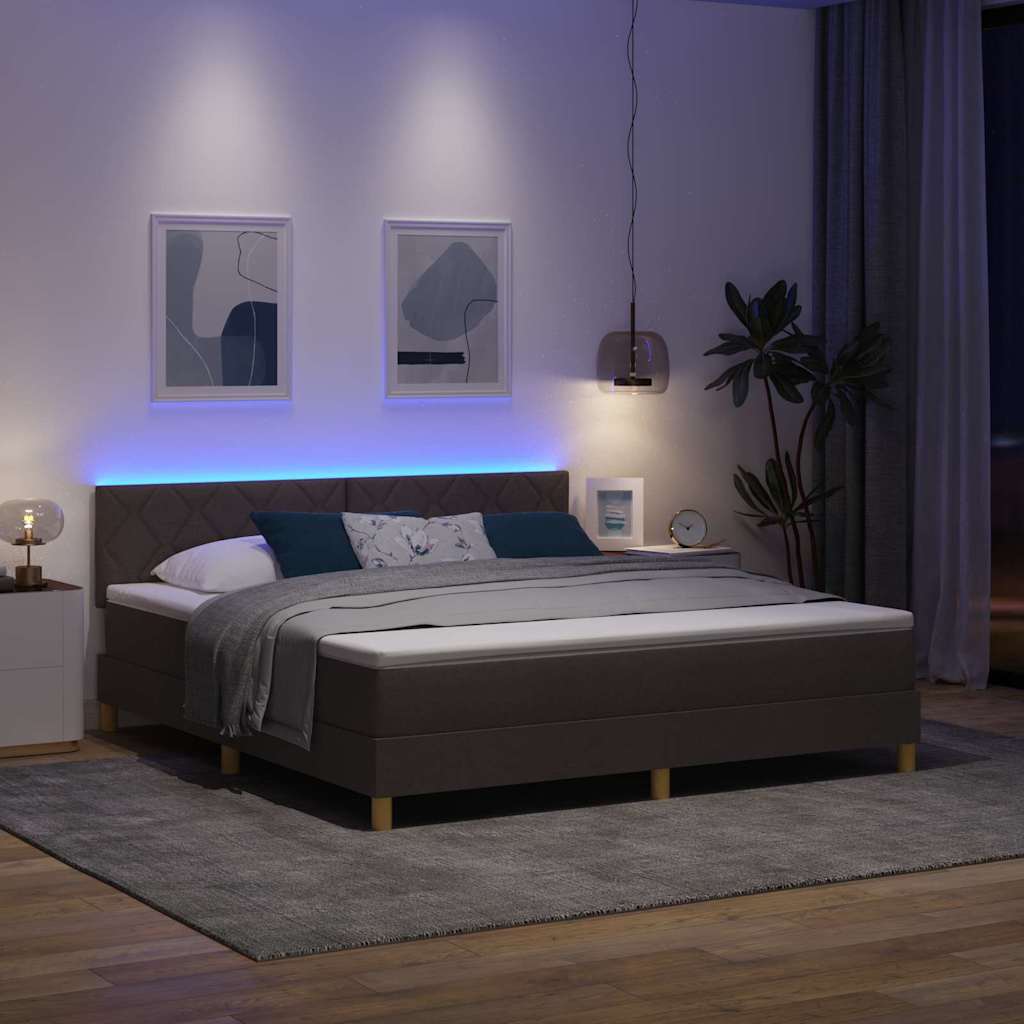 vidaXL Łóżko z sprężyną LED Ciemny brąz 180 x 200 cm tkanina