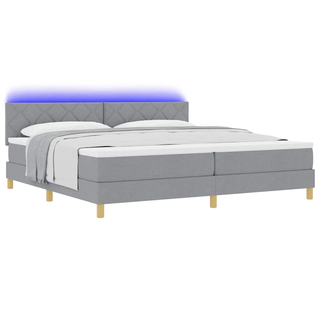 vidaXL Łóżko z sprężyną LED Jasnoszary 200 x 200 cm tkanina