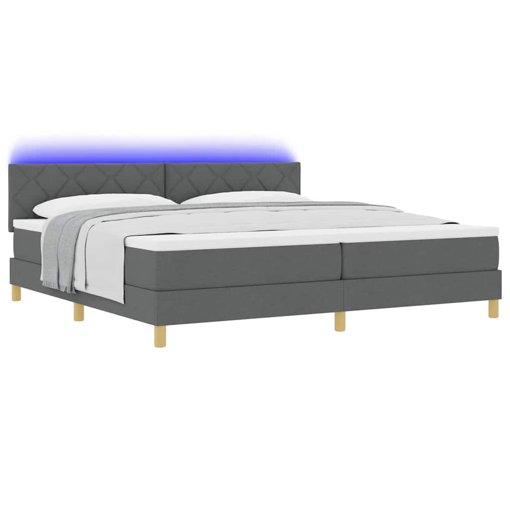 vidaXL Łóżko z sprężyną LED Ciemnoszary 200 x 200 cm tkanina